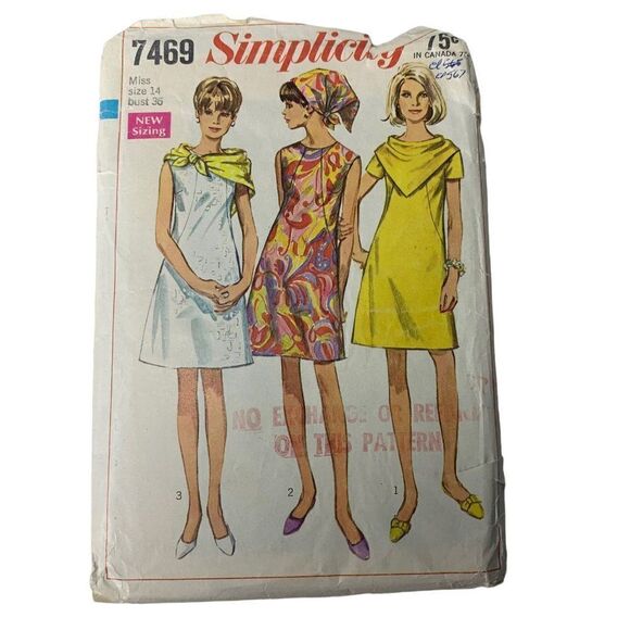 Simplicity Other - Vintage 70s Simplicity 7469 Pattern Misses 8-16 Collarless Dress Scarves Zip Cut